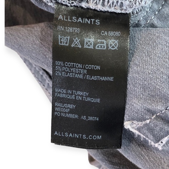 AllSaints Rail jeans low rise skinny grey ankle zippers 28 - Picture 7 of 8